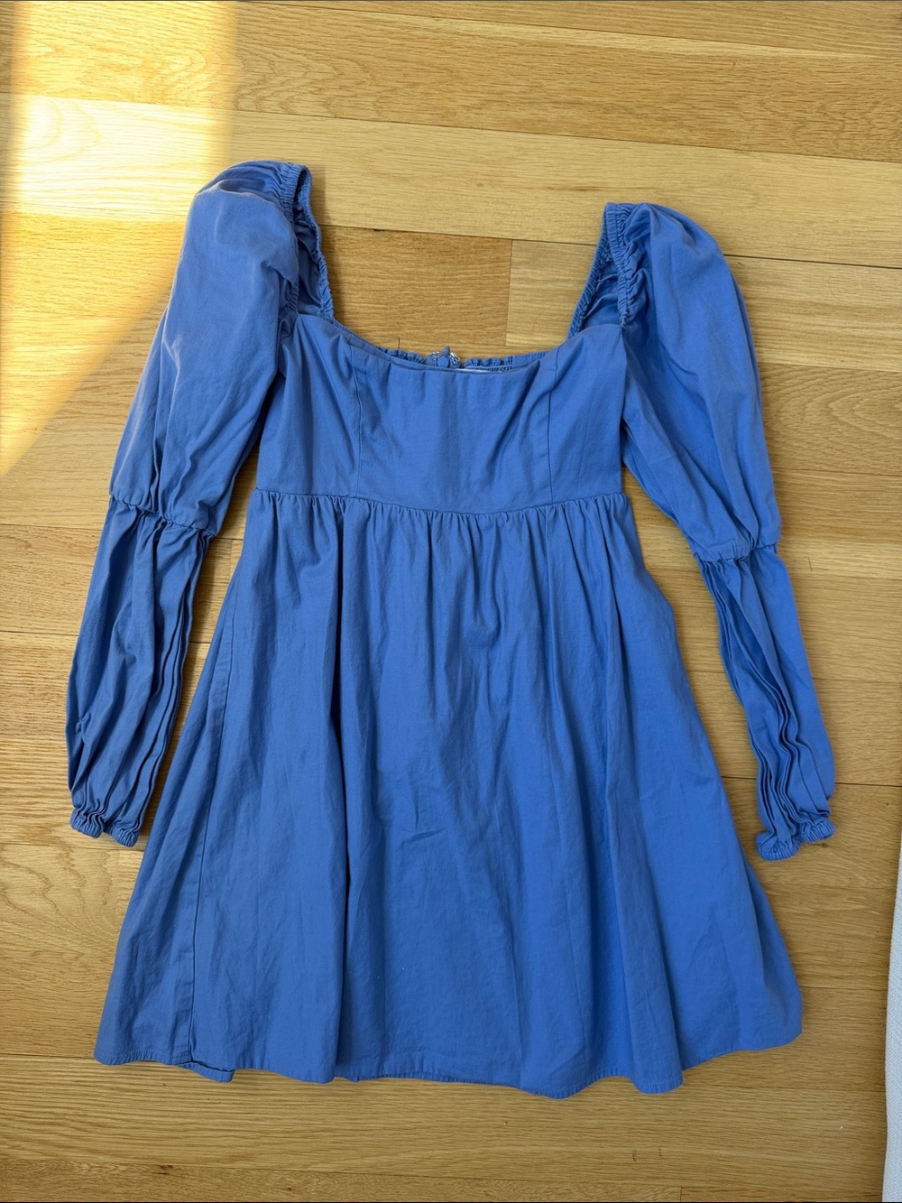 Reformation Blue Michaela Long Bubble Sleeve Mini Babydoll Dress